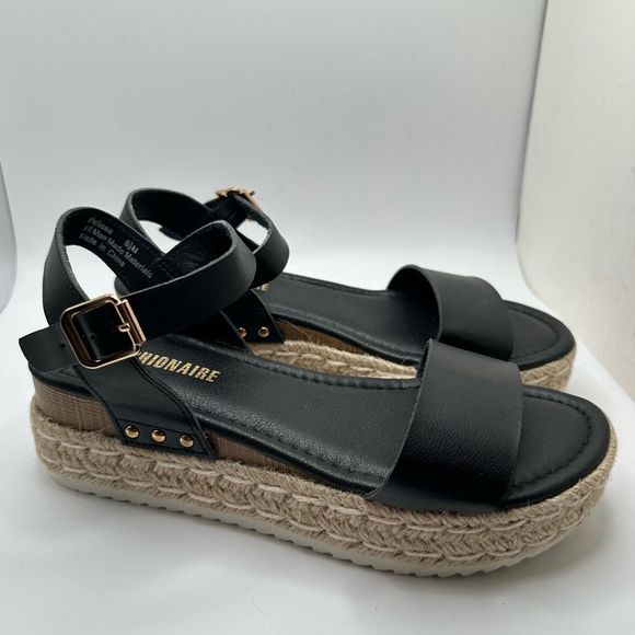 CUSHIONAIRE Women's Espadrille Platform Wedge Sandal 6.5 BLACK - Picture 1 of 7